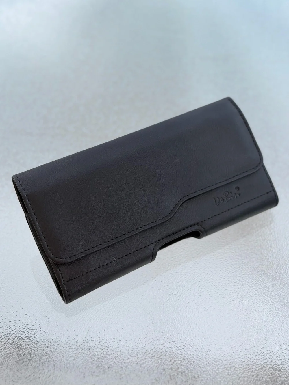 DeBin Black Leather Horizontal Belt Cell Phone Holster Case